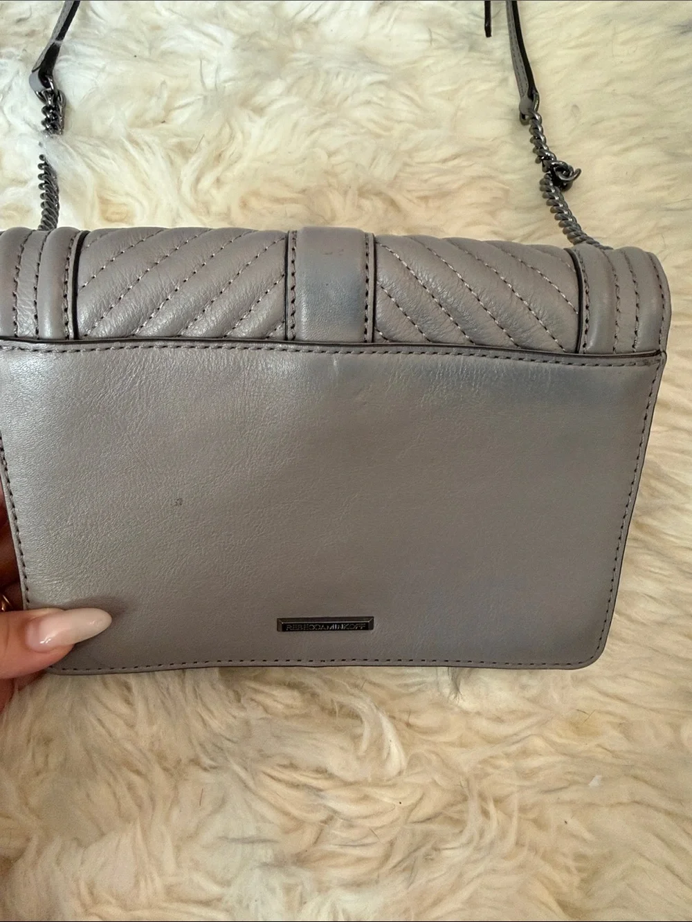 Rebecca Minkoff Quilted Gray Crossbody with Chain Strap - Picture 2 of 2